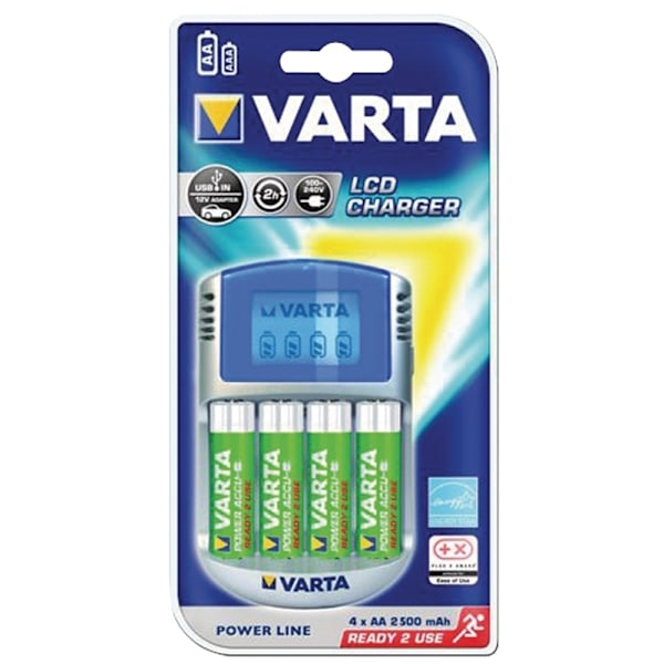 Varta NiMH batterioplader AA / AAA | 1.2 V DC | 4x AA/HR6 2600 mAh | Opladning | Euro / Type-C (CEE 7/16) | Energi fra batteritype: AA