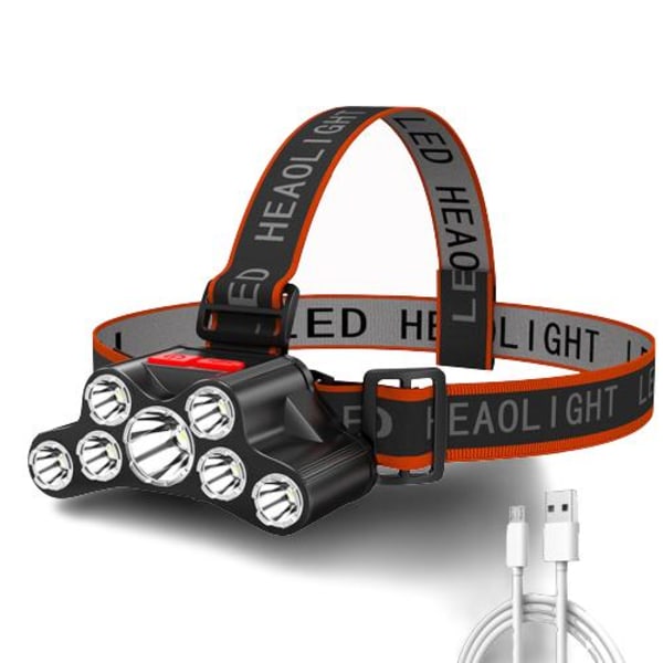 Uppladdningsbar pannlampa med 7 lampor, LED