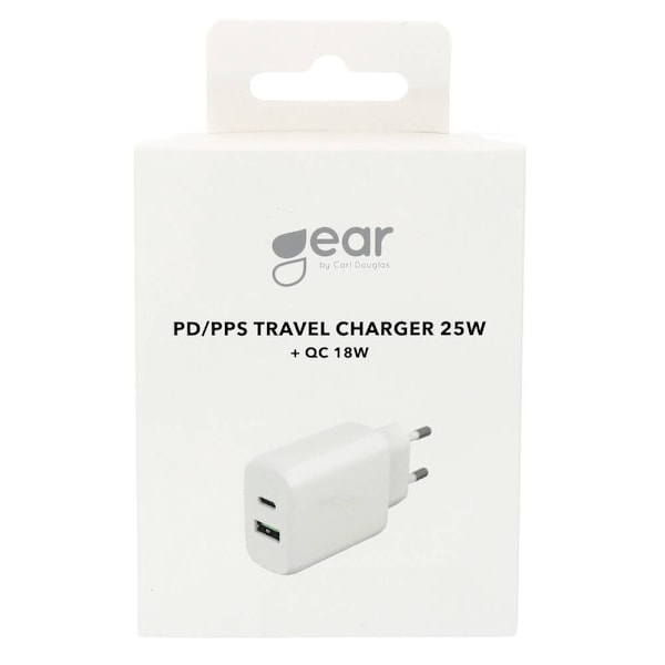 Gear Charger 220V 1xUSB-C + 1xUSB-A PD/PPS 25W  + 18W QC White