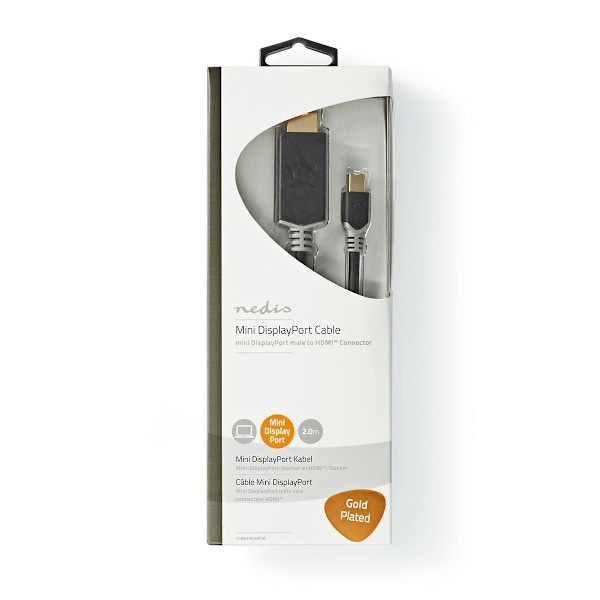 Nedis Mini DisplayPort kaapeli | DisplayPort 1.4 | Mini DisplayPort Uros | HDMI™ liitin | 48 Gbps | Kullattu | 2.00 m | Pyöreä | PVC | Antrasiitti | I