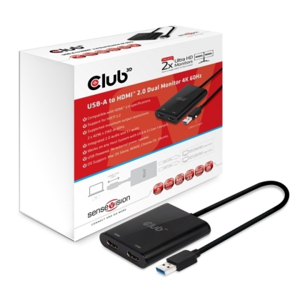 CLUB3D USB A to HDMIT 2.0 Dual Monitor 4K 60Hz