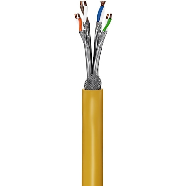 Goobay GHMT-certificeret CAT 8.1 installationskabel, S/FTP (PiMF), gul kobberleder (CU), AWG 22/1 (solid), halogenfri (LSZH), 25 m