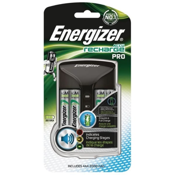 Energizer Pro laddare + 4 AA 2000 mAh batterier (639837)