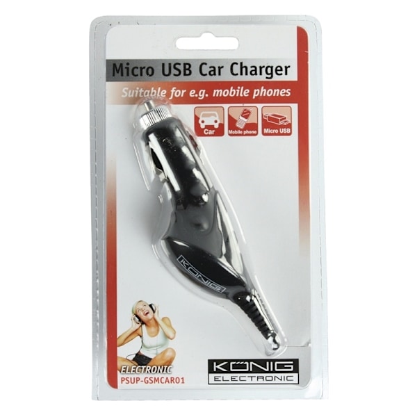 König Biloplader 1.0 A Micro USB Sort