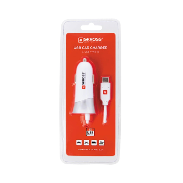SKROSS USB-autolaturi C-tyypin kaapelilla (2.0)