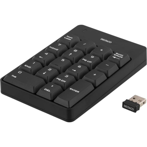Deltaco trådlöst numeriskt tangentbord, USB, 10m räckvidd, svart