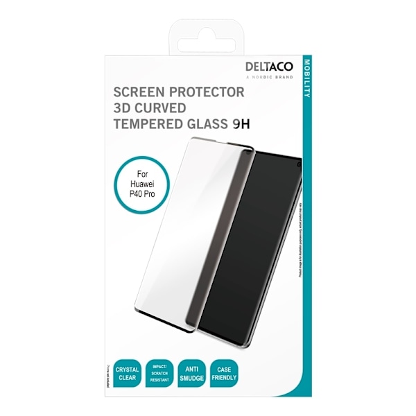 DELTACO screen protector for Huawei P40 Pro, 2.5D glass, full screen Transparent