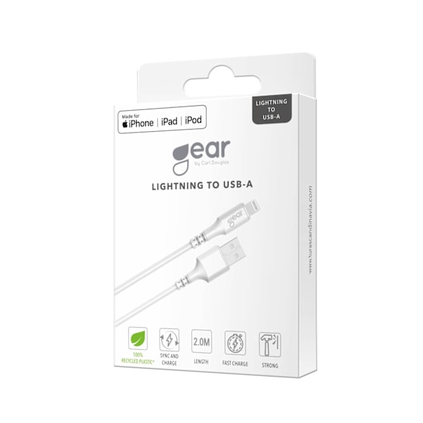 GEAR USB-kaapeli Lightning 2m valkoinen MFI