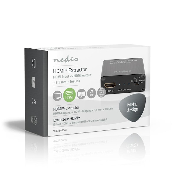 Nedis HDMI ™ Extractor | HDMI™ Input | HDMI™ Output / TosLink Hun / 1x 3.5 mm | Maksimal opløsning: 4K@60Hz | 18 Gbps | Metal | Antracit | Gaveæske