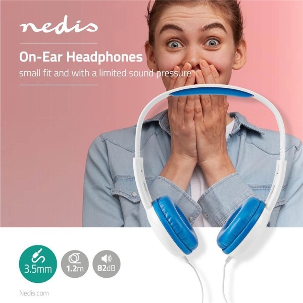 Nedis On-Ear Trådbundna Hörlurar | 3.5 mm | Kabellängd: 1.20 m | 82 dB | Blå Vit