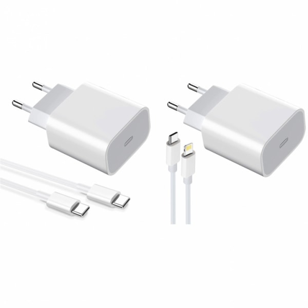 2-pack Laddare för iPhone / Android 20W med USB-C till Lightning