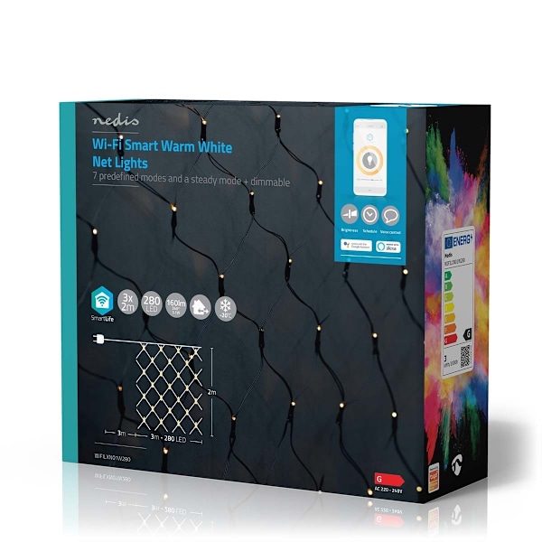 Nedis SmartLife Jouluvalot | Verkko | Wi-Fi | Lämmin Valkoinen | 280 LED's | 3.00 m | 3 x 2 m | Android™ / IOS