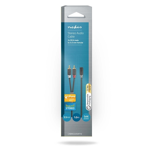 Nedis Stereo Audio kabel | 2x RCA Hanstik | 3.5 mm Hunstik | Guldplateret | 1.00 m | Runde | Antracit | Box