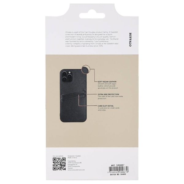 BUFFALO Backcover PU 2 card iPhone 12/12 Pro Black Svart
