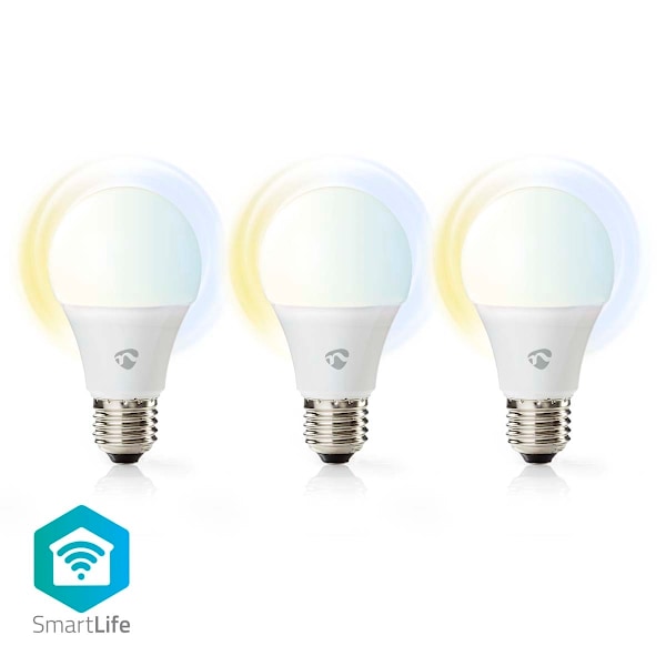 Nedis SmartLife LED-Pære | Wi-Fi | E27 | 806 lm | 9 W | Varm til kølig hvid | 2700 - 6500 K | Androidâ„¢ / IOS | Pære | 3 stk