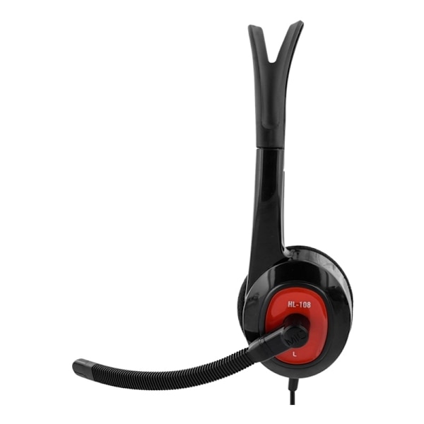 DELTACO stereoheadset, 32 Ohm, 1x3,5mm, 4-pin, 1,8m musta/punainen