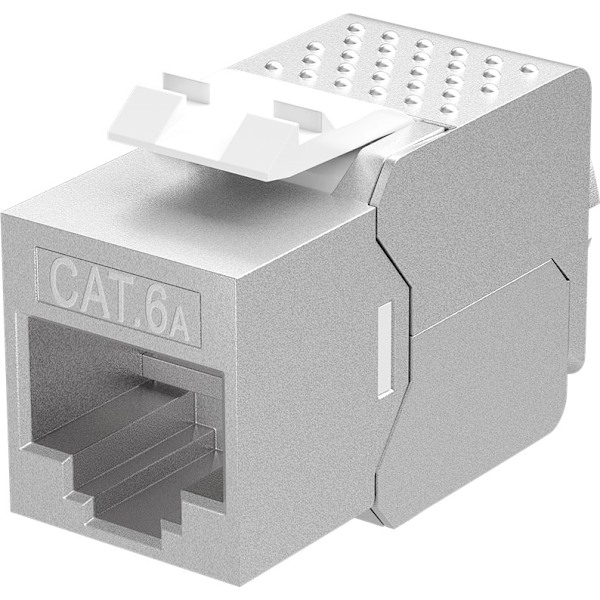 Goobay Keystone-modul RJ45 CAT 6A, STP, slim-line 14,7 mm bred, crocodile typ, klämlist för IDC-montering (verktygsfri)