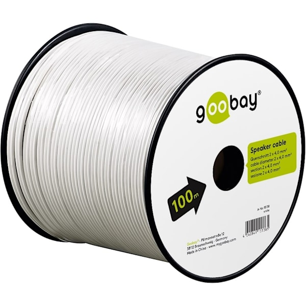 Goobay Högtalarkabel vit CCA 100 m spole, tvärsnitt 2 x 4,0 mm²