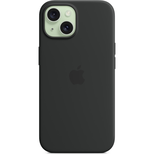 Apple iPhone 15 silikonikuori MagSafella, musta Svart