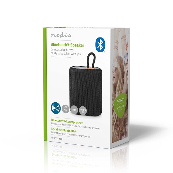 Nedis Bluetooth® Högtalare | Maximal batteritid: 7 timmar | Handhållen design | 7 W | Mono | Inbygd mikrofon | Synkroniseringsbar | Svart