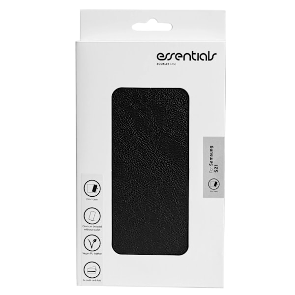 Essentials Samsung S21 PU wallet, detachable, 3 cards, Black Svart