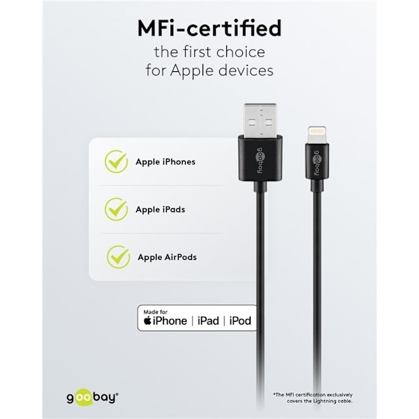 Goobay Apple Lightning laddningssats (5 W) Strömförsörjning med Apple Lightning-kabel 1 m (svart)