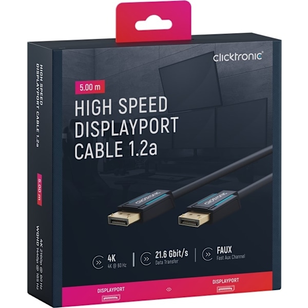 ClickTronic DisplayPort™-kaapeli Premium-kaapeli | 1x DisplayPort™-liitin 1x DisplayPort™-liitin | 5,0 m | UHD 4K @ 60 Hz