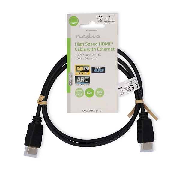 Nedis High Speed ​​HDMI ™ Kaapeli Ethernet | HDMI™ liitin | HDMI™ liitin | 4K@30Hz | ARC | 10.2 Gbps | 1.00 m | Pyöreä | PVC | Musta | Label