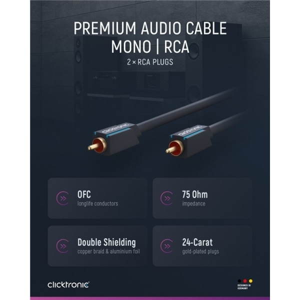 ClickTronic RCA-kaapeli, mono Premium-kaapeli | 1x cinch-pistoke 1x cin