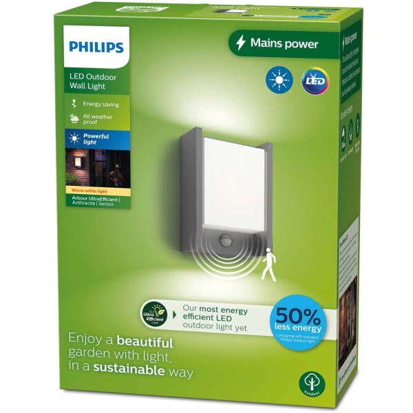 Philips Arbour Vägglampa Sensor Ultra Efficient LED  3,8W 800lm Antracit