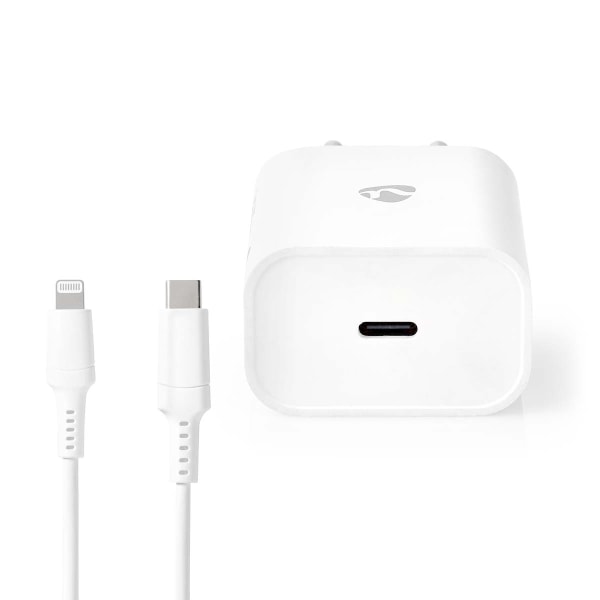 Nedis Vægoplader | 20 W | Hurtigopladningsfunktion | 1.67 A / 2.22 A / 3.0 A | Antal output: 1 | USB-C™ | Lightning 8-Pin (Loose) kabel | 1.00 m | Aut