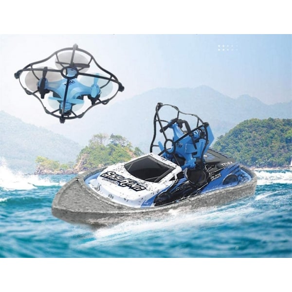 3-in-1 radio-ohjattava maastoajoneuvo 2.4 G - Drone, vene, auto 4-akselinen, sininen/harmaa