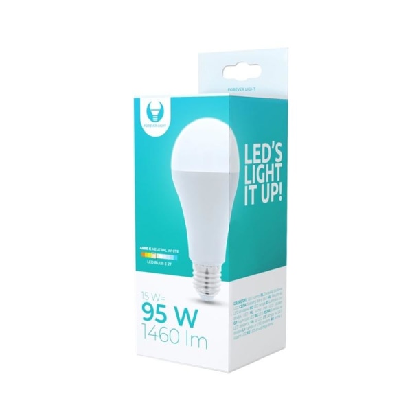 LED-lamppu E27, A65, 15W, 230V, 4500K, valkoinen neutraali