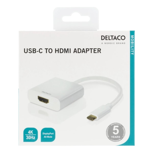 DELTACO USB-C - HDMI-sovitin, 4096x2160 30Hz, valkoinen