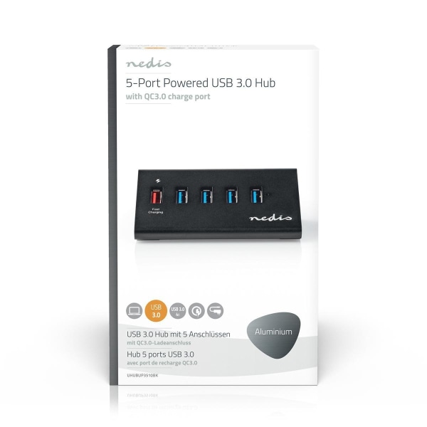 Nedis USB-hubb | USB Micro-B Hona | USB-A Hona | 5-Port port(s) | QC3.0 / USB 3.2 Gen 1 | Strömadapter / USB ström | 5 Gbps | 5x USB