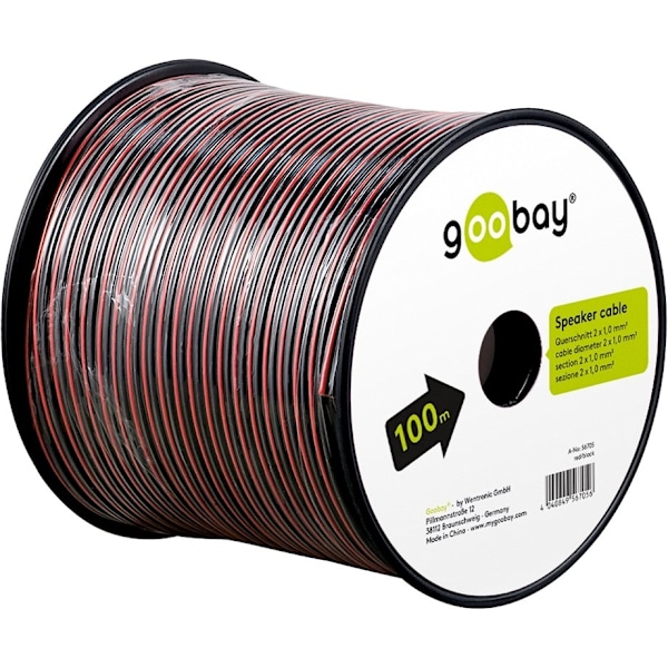 Goobay Högtalarkabel CCA 100 m rulle, tvärsnitt 2 x 1,00 mm²