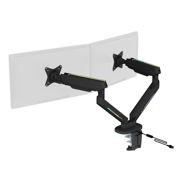 DELTACO GAMING Premium RGB Dual monitor arm, remote controller, black