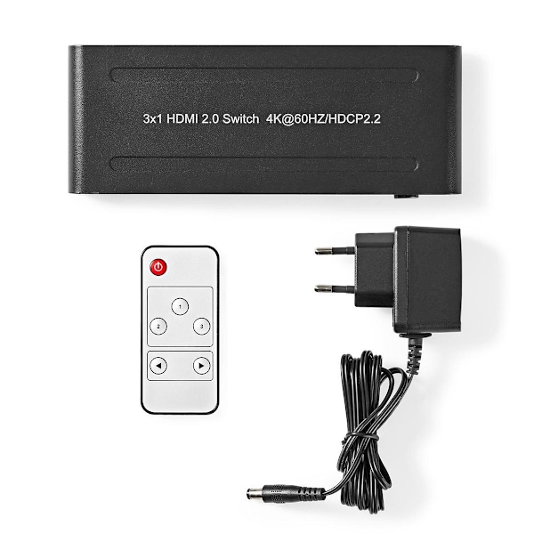 Nedis HDMI ™ Kytkin | 3-Porttinen port(s) | 3x HDMI™ tuloliitäntä | 1x HDMI™ lähtö | 4K@60Hz | 18 Gbps | Kauko-ohjattu | Metalli | Antrasiitti
