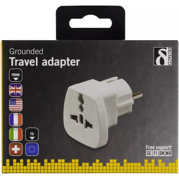 Deltaco Reseadapter, UK/US/Italien/Schweiz - EU, 250V/13A, jordad, vit (GT-426)
