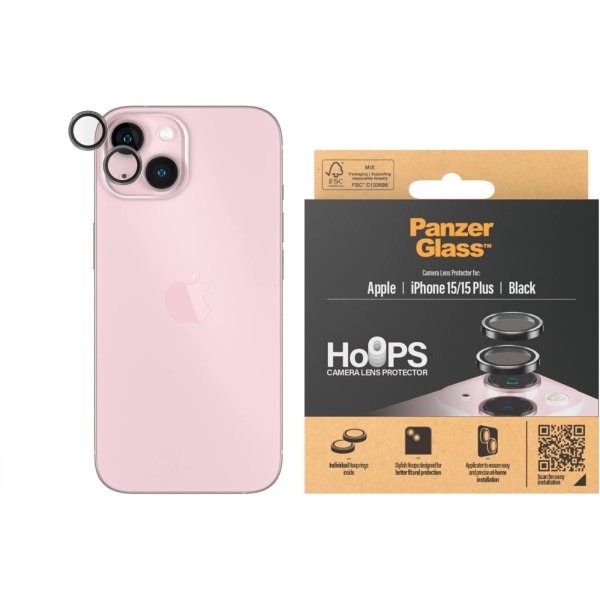 PanzerGlass Hoops -kamerans linsskydd, iPhone 15 / 15 Plus Transparent