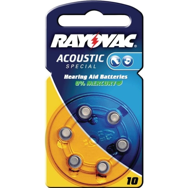 Rayovac PR70/10A batteri, 6 stk. blister Zink-luft-knapcelle til