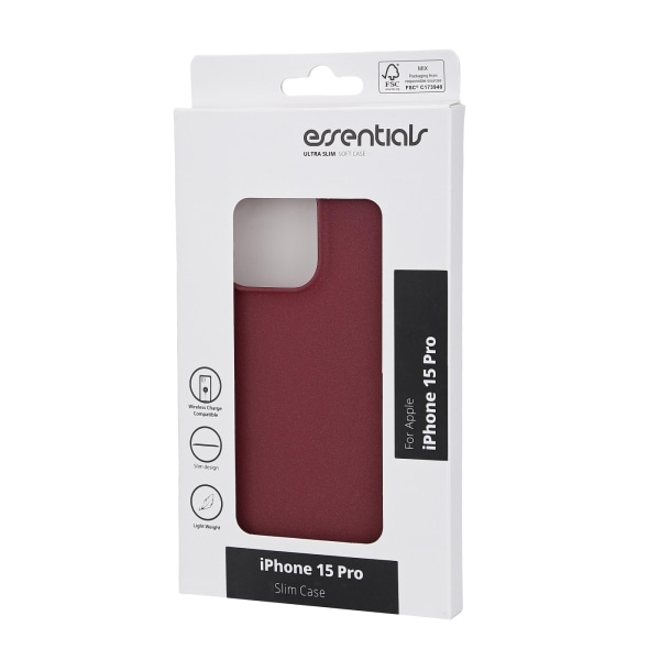 Essentials iPhone 15 Pro hiekkaburst takakansi, viininpunainen Röd
