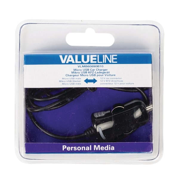 Valueline Biloplader 1-Udgang 2.1 A Micro USB Sort