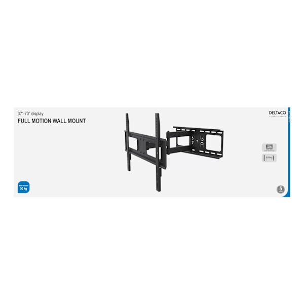 DELTACO väggfäste för TV/skärm, 37-70, max 50kg, 3 leder, svart
