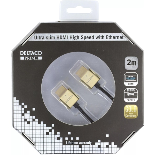 DELTACO PRIME ultratunn HDMI kabel, HDMI High Speed with Ethernet, HDM