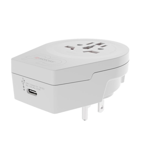 SKROSS World Adapter - World to USA USB-C™ PD til alle jordede og ujordede enheder (2- og 3-polet) med integreret, ultrahurtig USB-C™-oplader (Power D