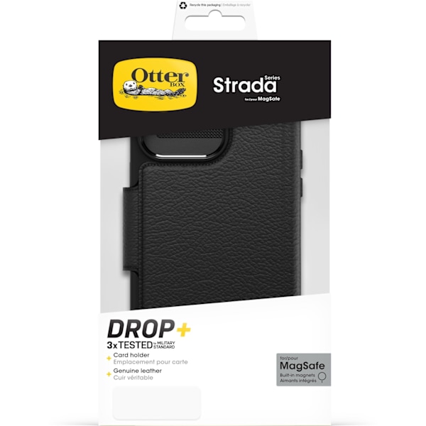 Otterbox Strada MagSafe -plånboksfodral, iPhone 15 Pro Max, svart. Svart