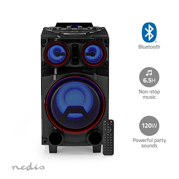 Nedis Bluetooth® Party Speaker | Maximal batteritid: 6.5 timmar | 120 W | Bärhandtag | Festljus | Equalizer | Svart