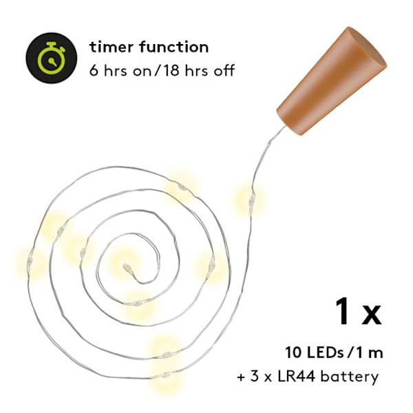 Goobay 10-serien LED flaska fairy lampor, inkl. timer Atmosfärisk belysning dekoration för glasflaskor