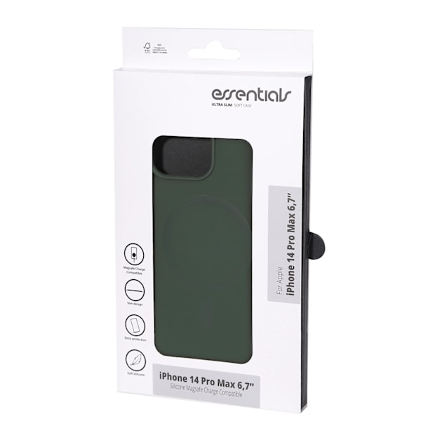 Essentials iPhone 14 Pro Max Silicone Mag back cov,Green Grön